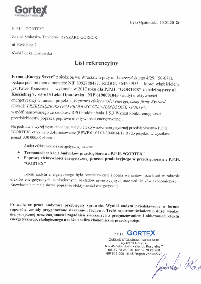 Gortex - Referencje - Energy Saver Group